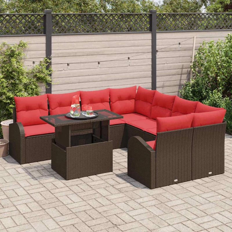 vidaXL Σετ Καναπέ Κήπου με αποθήκευση 9 pcs Καφέ συνθετικό ρατάν