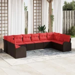 vidaXL Σετ Καναπέ με μαξιλάρι 10 pcs Καφέ συνθετικό ρατάν