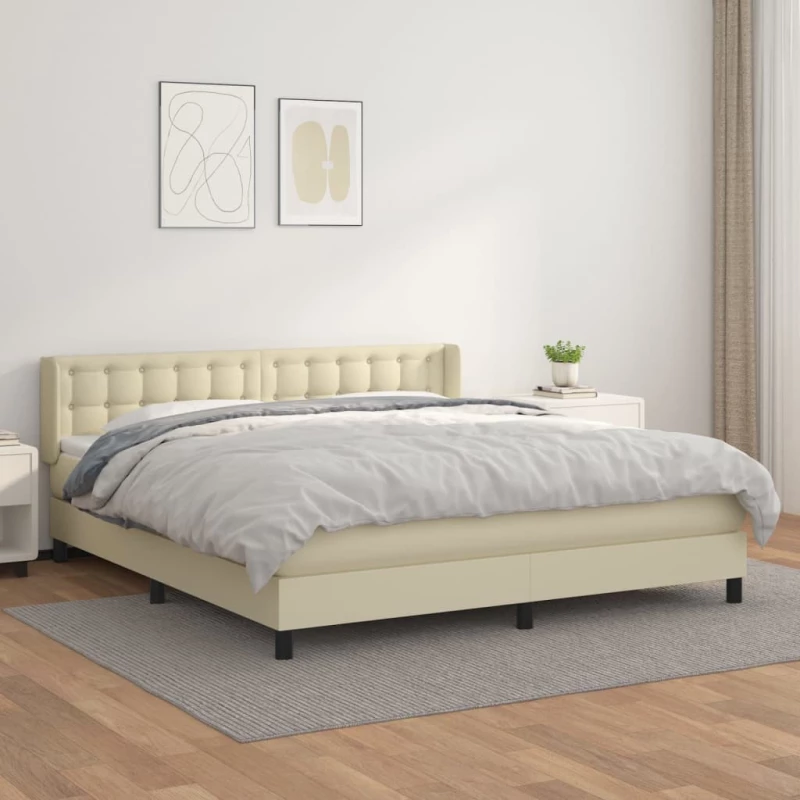 vidaXL Κρεβάτι Boxspring με Στρώμα Κρεμ 160x200εκ. από Συνθετικό Δέρμα