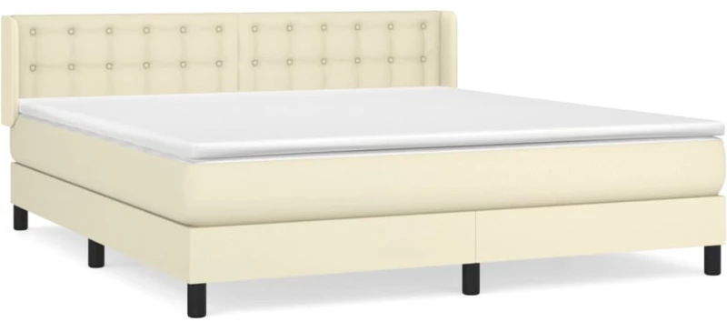 vidaXL Κρεβάτι Boxspring με Στρώμα Κρεμ 160x200εκ. από Συνθετικό Δέρμα
