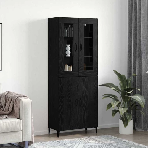 vidaXL Highboard 2 pcs Μαύρη Οξυά Επεξεργασμένο ξύλο