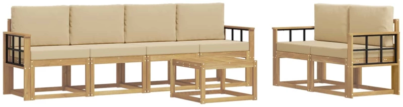 vidaXL Σειρά Καναπέ Εξωτερικού με μαξιλάρι 7 pcs Λευκό και Μπεζ