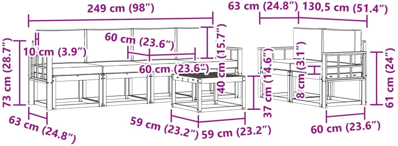vidaXL Σειρά Καναπέ Εξωτερικού με μαξιλάρι 7 pcs Λευκό και Μπεζ