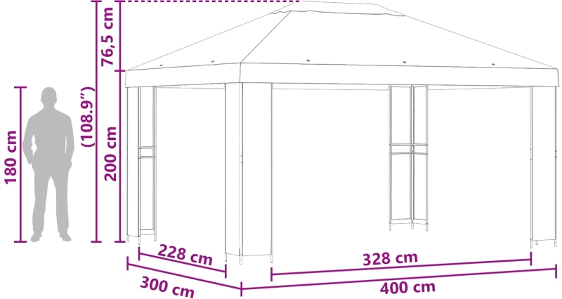 vidaXL Κιόσκι 4 x 3 μ Ανθρακί Πολυεστέρας και Χάλυβας 190 gsm