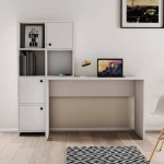 Stewehome λευκό γραφείο με ραφιέρα και ντουλάπια – 156x52 cm