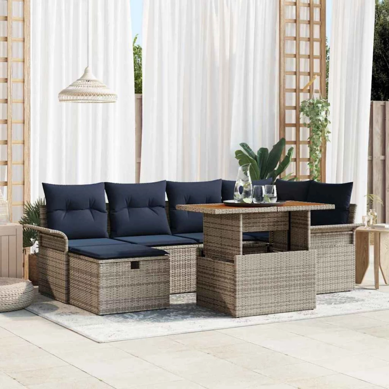 vidaXL Σετ Καναπέ Κήπου με μαξιλάρι 7 pcs Γκρι συνθετικό ρατάν