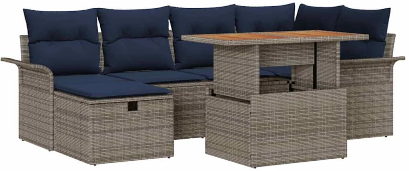 vidaXL Σετ Καναπέ Κήπου με μαξιλάρι 7 pcs Γκρι συνθετικό ρατάν