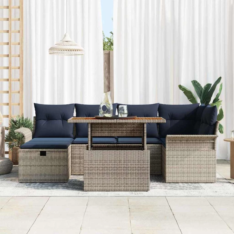 vidaXL Σετ Καναπέ Κήπου με μαξιλάρι 7 pcs Γκρι συνθετικό ρατάν