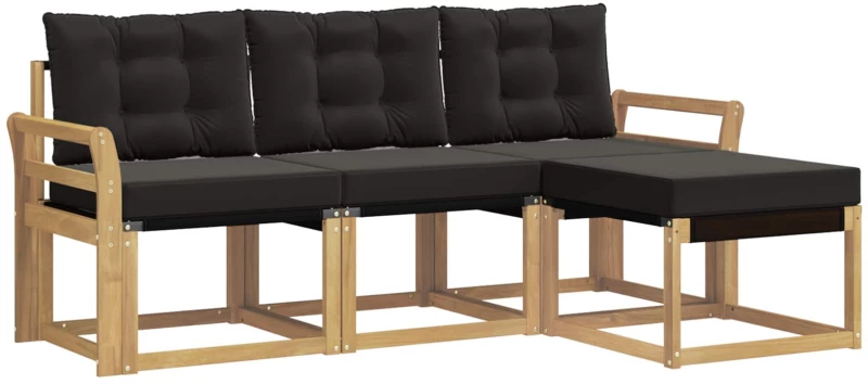 vidaXL Σειρά Καναπέ Εξωτερικού με μαξιλάρι 4 pcs Λευκό και Μαύρο