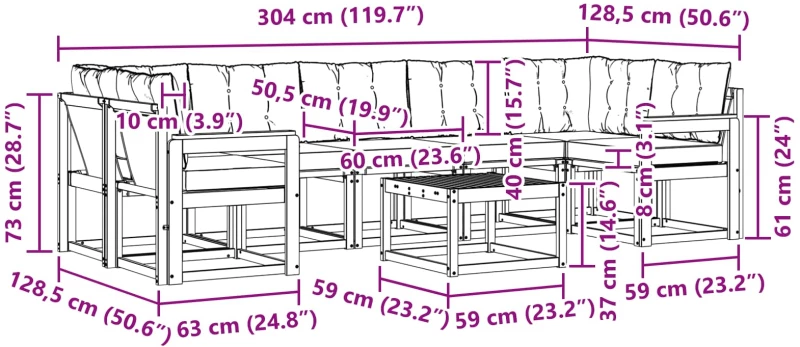 vidaXL Σειρά Καναπέ Εξωτερικού 8 pcs Λευκό και Ανοιχτό Γκρι