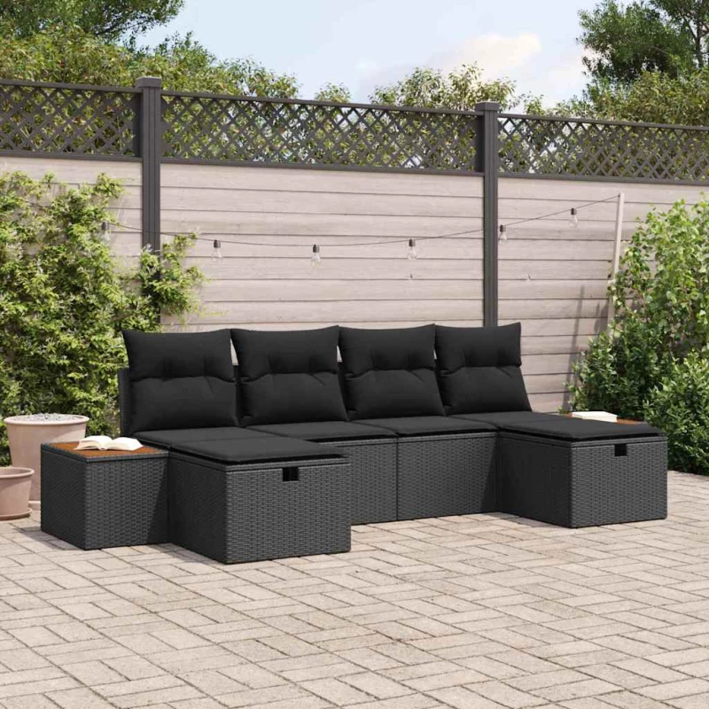 vidaXL Σετ Καναπέ Κήπου με μαξιλάρι 6 pcs Μαύρο συνθετικό ρατάν