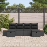 vidaXL Σετ Καναπέ Κήπου με μαξιλάρι 6 pcs Μαύρο συνθετικό ρατάν