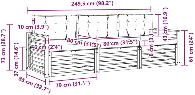 vidaXL Σειρά Καναπέ Εξωτερικού 3 pcs Άσπρο και Ανθρακί Πολυεστέρας