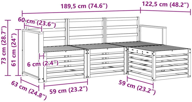vidaXL Σειρά Καναπέ Εξωτερικού 4 pcs Φυσικό