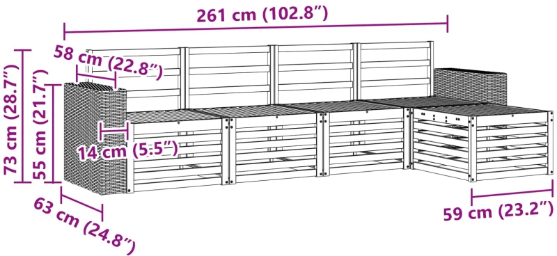 vidaXL Σειρά Καναπέ Εξωτερικού 5 pcs Φυσικό
