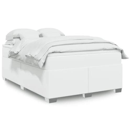 vidaXL Κρεβάτι Boxspring με Στρώμα Λευκό 160x200εκ.από Συνθετικό Δέρμα