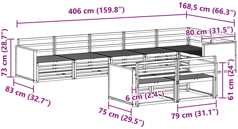 vidaXL Σειρά Καναπέ Εξωτερικού 8 pcs Φυσικό