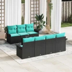 vidaXL Σετ Καναπέ Κήπου 8 pcs Μαύρο και Τυρκουάζ συνθετικό ρατάν