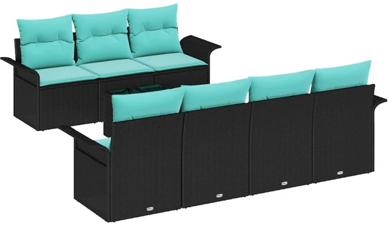 vidaXL Σετ Καναπέ Κήπου 8 pcs Μαύρο και Τυρκουάζ συνθετικό ρατάν