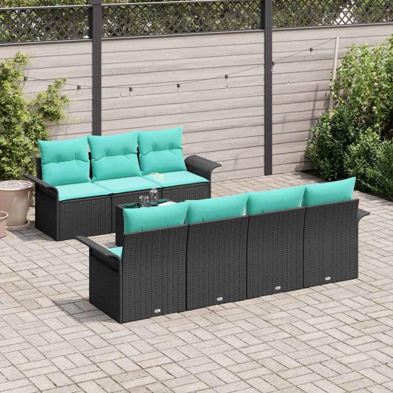 vidaXL Σετ Καναπέ Κήπου 8 pcs Μαύρο και Τυρκουάζ συνθετικό ρατάν