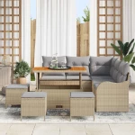 vidaXL Σετ Καναπέ Κήπου με μαξιλάρι 9 pcs Μπεζ συνθετικό ρατάν