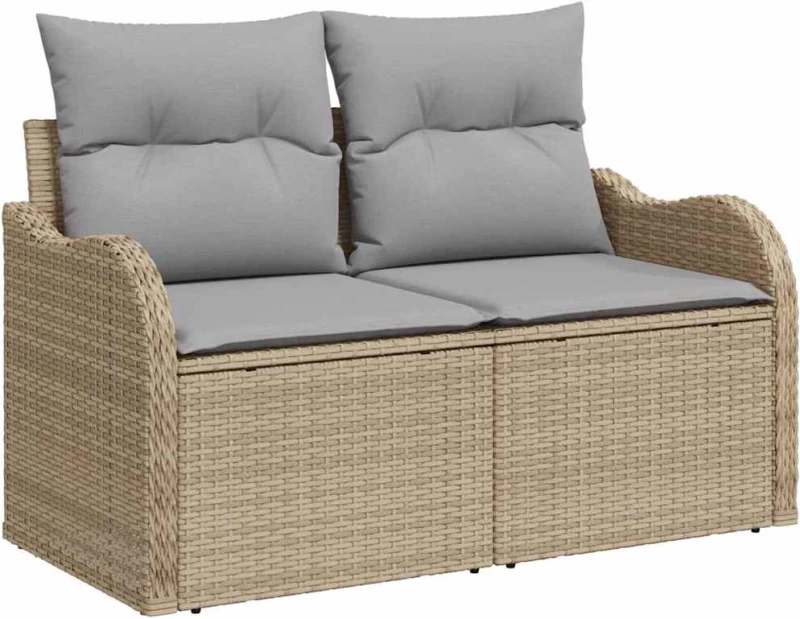 vidaXL Σετ Καναπέ Κήπου με μαξιλάρι 9 pcs Μπεζ συνθετικό ρατάν