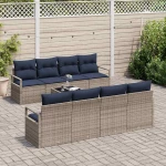 vidaXL Σετ Καναπέ με μαξιλάρι 7 pcs Γκρι και Μπλε συνθετικό ρατάν