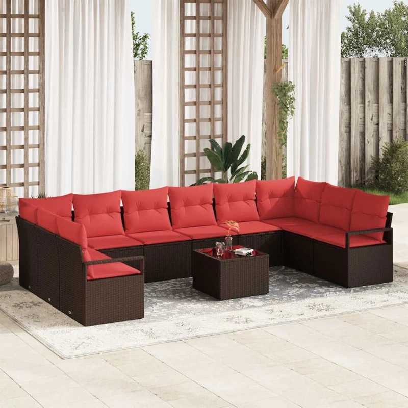 vidaXL Σετ Καναπέ με μαξιλάρι 11 pcs Καφέ συνθετικό ρατάν