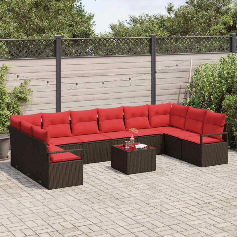 vidaXL Σετ Καναπέ με μαξιλάρι 11 pcs Καφέ συνθετικό ρατάν
