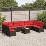 vidaXL Σετ Καναπέ με μαξιλάρι 11 pcs Καφέ συνθετικό ρατάν