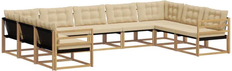 vidaXL Σειρά Καναπέ Εξωτερικού με μαξιλάρι 9 pcs Λευκό και Μπεζ