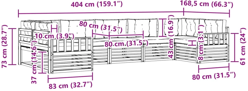 vidaXL Σειρά Καναπέ Εξωτερικού με μαξιλάρι 7 pcs Λευκό και Κρεμ