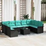 vidaXL Σετ Καναπέ Κήπου με μαξιλάρι 10 pcs Μαύρο Πολυ ράταν