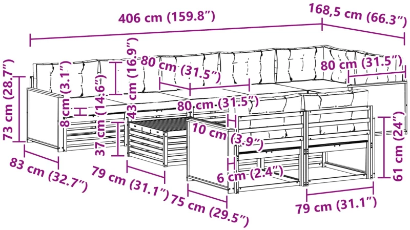 vidaXL Σειρά Καναπέ Εξωτερικού με μαξιλάρι 9 pcs