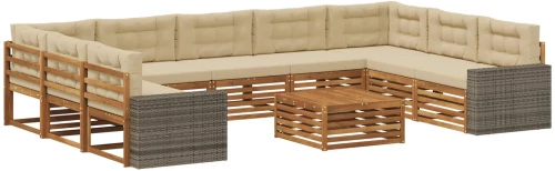 vidaXL Σειρά Καναπέ Εξωτερικού με μαξιλάρι 10 pcs Φυσικό και Μπεζ
