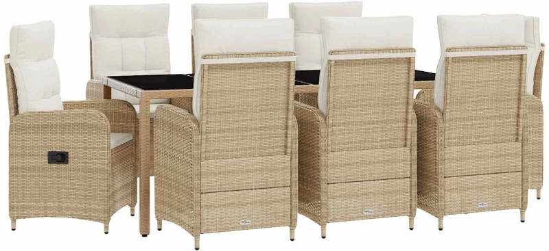 vidaXL Σετ Εξωτερικής Τραπέζης 9 pcs Μπεζ και Κρέμ 190 x 90 x 75 cm