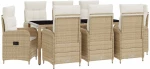 vidaXL Σετ Εξωτερικής Τραπέζης 9 pcs Μπεζ και Κρέμ 190 x 90 x 75 cm