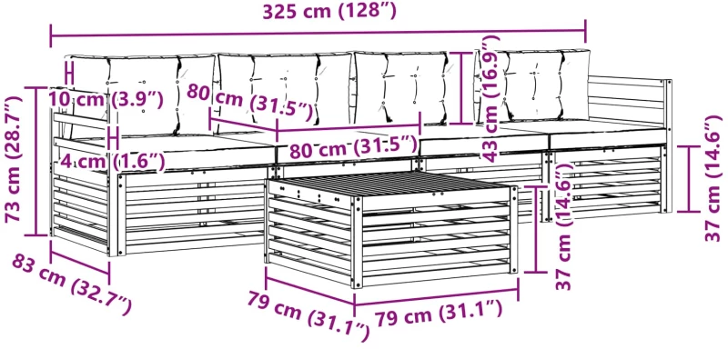 vidaXL Σειρά Καναπέ Εξωτερικού με μαξιλάρι 5 pcs Λευκό και Κρεμ