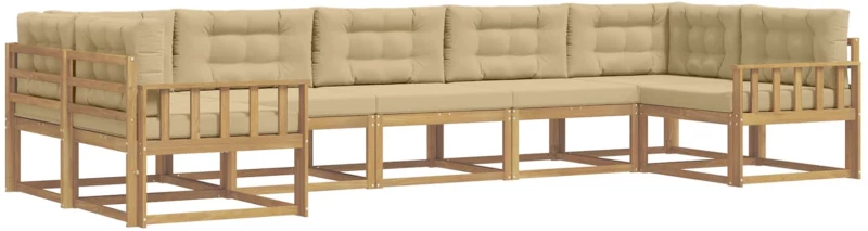 vidaXL Σειρά Καναπέ Εξωτερικού με μαξιλάρι 7 pcs Λευκό και Μπεζ