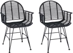 vidaXL Καρέκλα τραπεζαρίας 2 pcs Καλάμι και Σίδερο Μαύρο