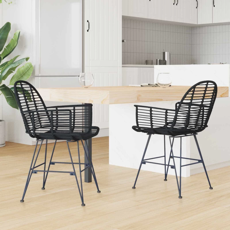 vidaXL Καρέκλα τραπεζαρίας 2 pcs Καλάμι και Σίδερο Μαύρο