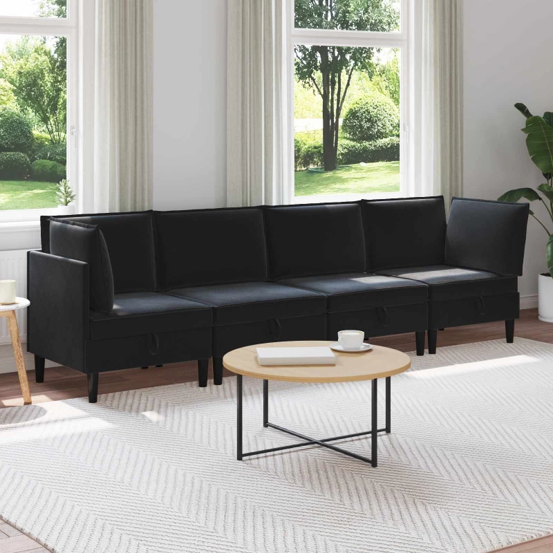 vidaXL Σετ Επίπλων Σαλονιού με μαξιλάρι 4 pcs Μαύρο Βελούδο