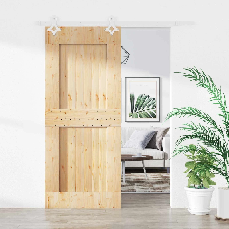 vidaXL Συρόμενη Πόρτα Φυσικό και Λευκό 90 x 210 cm