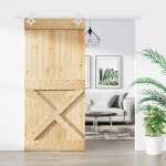 vidaXL Συρόμενη Πόρτα Φυσικό και Λευκό 95 x 210 cm
