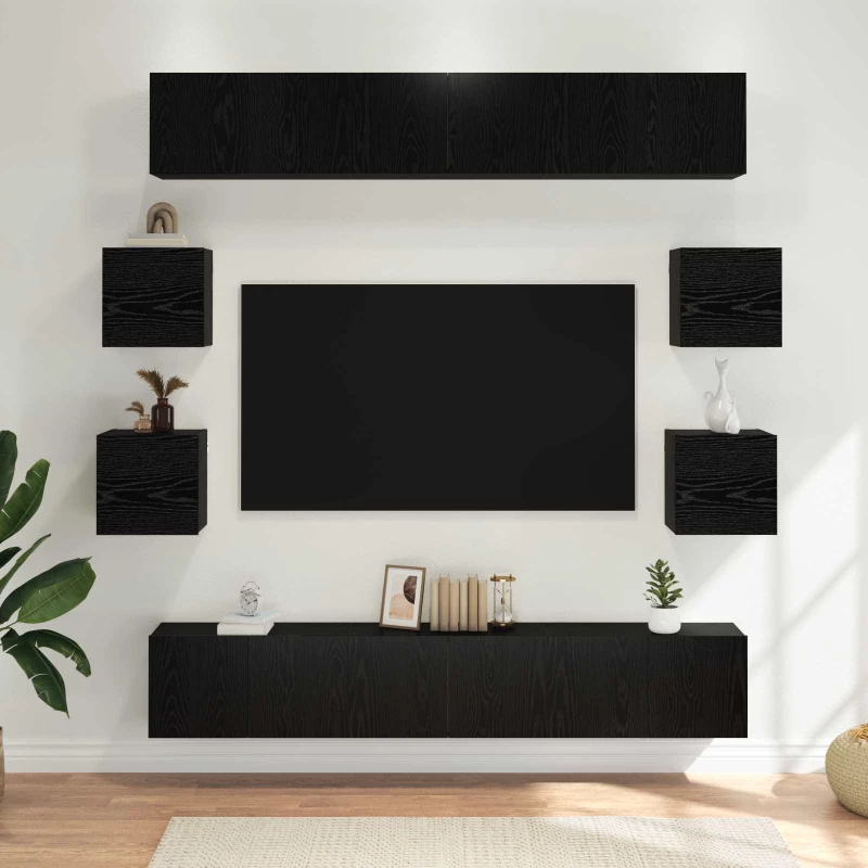 vidaXL Σετ επίπλου τηλεόρασης 10 pcs 180 x 30 x 30 cm Μαύρη Δρυς