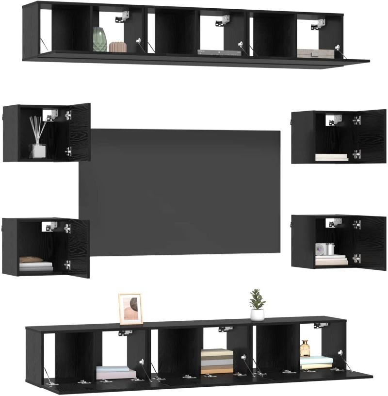vidaXL Σετ επίπλου τηλεόρασης 10 pcs 180 x 30 x 30 cm Μαύρη Δρυς