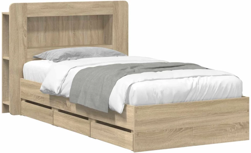 vidaXL Σκελετός κρεβατιού με αποθήκευση Sonoma Δρυς 75 x 190 cm