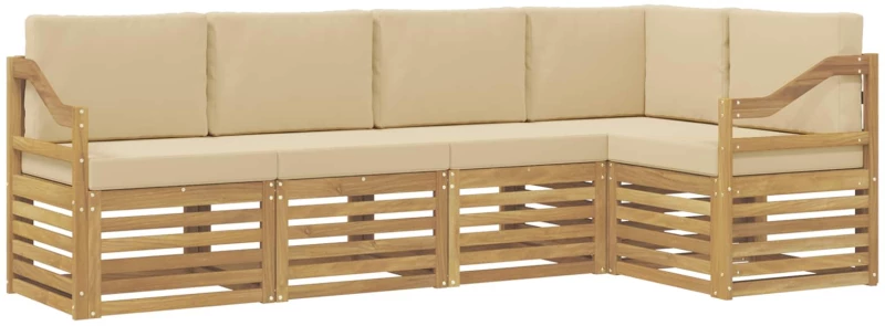 vidaXL Σειρά Καναπέ Εξωτερικού 5 pcs Λευκό και Μπεζ