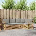 vidaXL Σειρά Καναπέ Εξωτερικού 5 pcs Λευκό και Ανοιχτό Γκρι