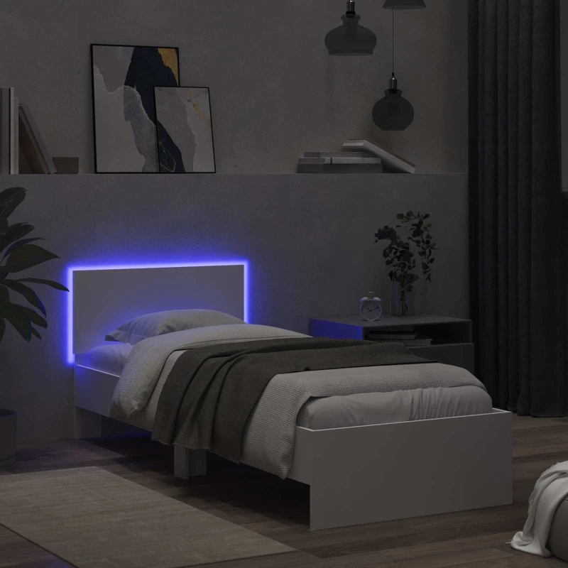 vidaXL Κρεβάτι με φωτισμό LED Λευκό 80 x 200 cm Επεξεργασμένο Ξύλο